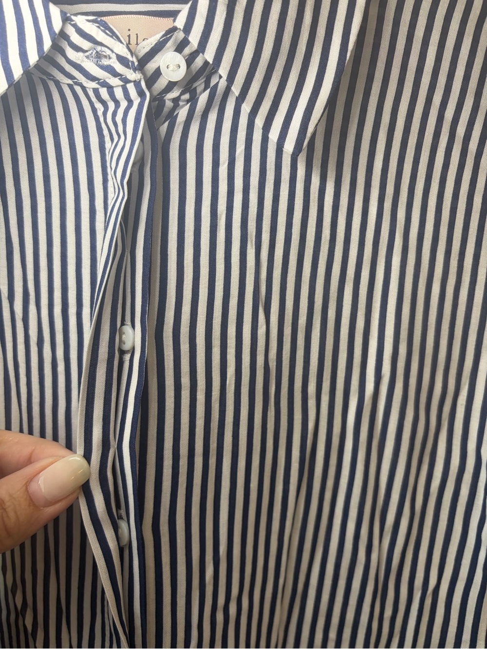 Philosophy Dark Navy Blue with White Vertical Stripes, Button-Up Shirt. - Picture 6 of 8